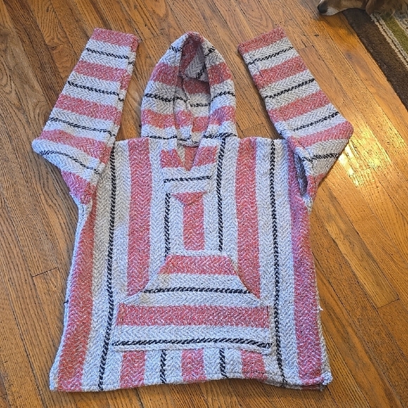 Tops - Baja Red, Black, Gray Woven Coastal Beach Hoodie
